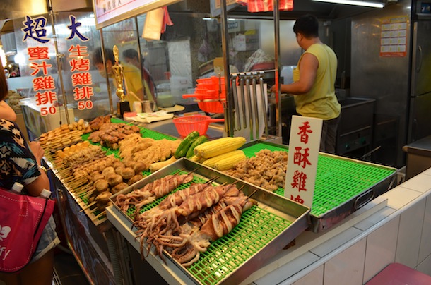 Street food at Shilin Night Market, Taipei, Taiwan.